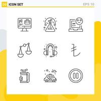 Group of 9 Modern Outlines Set for head phone scales bad justice error Editable Vector Design Elements