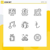 Group of 9 Modern Outlines Set for head phone scales bad justice error Editable Vector Design Elements