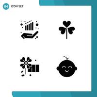 Set of 4 Commercial Solid Glyphs pack for chart anemone hand floral spring flower Editable Vector Design Elements