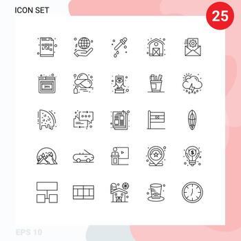 Set of 25 Modern UI Icons Symbols Signs for data integration farm world barn science Editable Vector Design Elements
