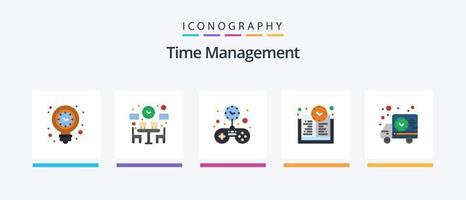 paquete de iconos de 5 planos de gestión del tiempo, incluido el envío. tiempo de aprender. hora. tiempo de educación. hora. diseño de iconos creativos vector