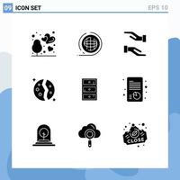 Universal Icon Symbols Group of 9 Modern Solid Glyphs of safe planet terra galaxy astronomy Editable Vector Design Elements