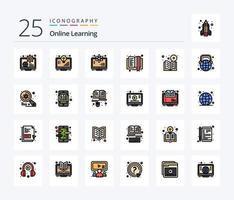 Online Learning 25 Line Filled icon pack including education. e book. light bulb. book. science vector