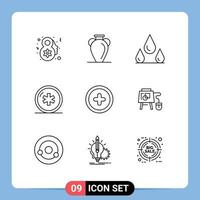 Pictogram Set of 9 Simple Outlines of plus medicine drops medical health Editable Vector Design Elements