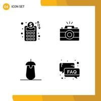 Mobile Interface Solid Glyph Set of 4 Pictograms of accounts plan eggplant camera picture vegetables Editable Vector Design Elements