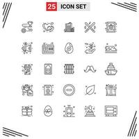 grupo universal de símbolos de iconos de 25 líneas modernas de instrumentos de construcción de música de tarjetas elementos de diseño de vectores editables inmobiliarios