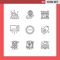 Universal Icon Symbols Group of 9 Modern Outlines of minus house market store home ware appliances Editable Vector Design Elements