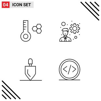 4 símbolos de signos de línea universales de herramientas de temperatura equipo de desarrollador codificación elementos de diseño vectorial editables vector