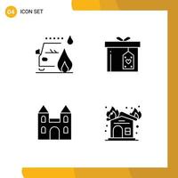 4 Thematic Vector Solid Glyphs and Editable Symbols of accident cathedral road surprize cross Editable Vector Design Elements