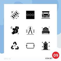 Mobile Interface Solid Glyph Set of 9 Pictograms of drawing irish sign point map Editable Vector Design Elements