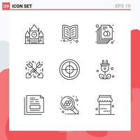 Modern Set of 9 Outlines Pictograph of military army document love affection Editable Vector Design Elements