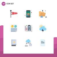 Pack of 9 Modern Flat Colors Signs and Symbols for Web Print Media such as pie document interaction data multimedia Editable Vector Design Elements