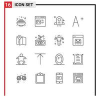 Set of 16 Modern UI Icons Symbols Signs for business map development location font Editable Vector Design Elements