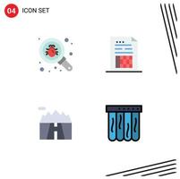 Editable Vector Line Pack of 4 Simple Flat Icons of bug landscape security document scenery Editable Vector Design Elements