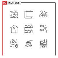 Outline Pack of 9 Universal Symbols of zoom in table ribbon meeting building Editable Vector Design Elements