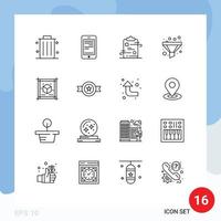 16 Universal Outline Signs Symbols of paper cube document sort filter Editable Vector Design Elements