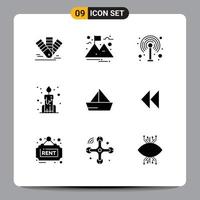 Universal Icon Symbols Group of 9 Modern Solid Glyphs of vehicles sail modem boat china Editable Vector Design Elements