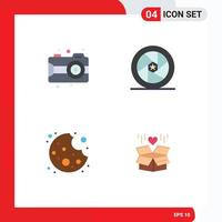Group of 4 Flat Icons Signs and Symbols for art bite camera movie star food Editable Vector Design Elements