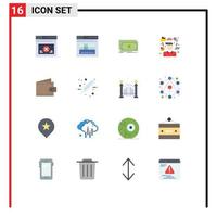 Flat Color Pack of 16 Universal Symbols of care purse manager money manager Editable Pack of Creative Vector Design Elements