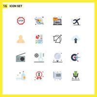 Group of 16 Flat Colors Signs and Symbols for user account laptop football hobby Editable Pack of Creative Vector Design Elements