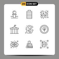 Modern Set of 9 Outlines and symbols such as tag court accessories columns acropolis Editable Vector Design Elements