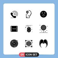 Set of 9 Modern UI Icons Symbols Signs for computer movie solution film game Editable Vector Design Elements