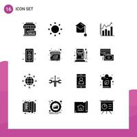 Group of 16 Solid Glyphs Signs and Symbols for mobile analytics symbols analytic hat Editable Vector Design Elements