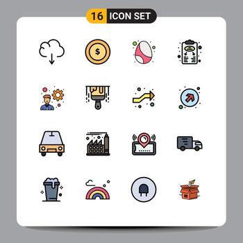 paquete de interfaz de usuario de 16 líneas básicas llenas de colores planos del plan de esquema de huevos del desarrollador de inicio elementos de diseño de vectores creativos editables