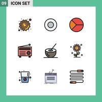 User Interface Pack of 9 Basic Filledline Flat Colors of coconut media chart audio radio Editable Vector Design Elements