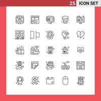 25 User Interface Line Pack of modern Signs and Symbols of web coding battery wind storm Editable Vector Design Elements