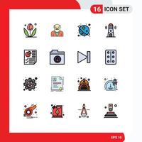 Set of 16 Modern UI Icons Symbols Signs for page data space tower building Editable Creative Vector Design Elements