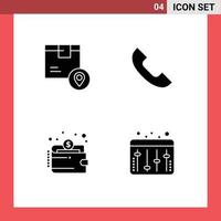 4 Thematic Vector Solid Glyphs and Editable Symbols of box cash placeholder phone payment Editable Vector Design Elements