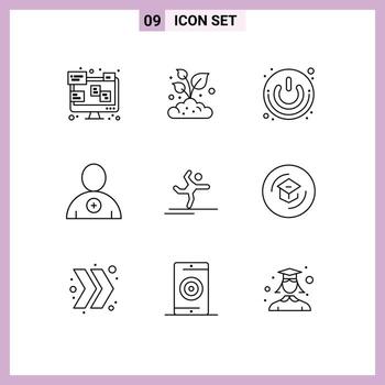 9 Universal Outlines Set for Web and Mobile Applications gymnastics user on off new switch Editable Vector Design Elements