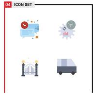 Set of 4 Vector Flat Icons on Grid for bubble city message engineering bridge Editable Vector Design Elements