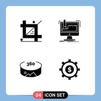 Mobile Interface Solid Glyph Set of 4 Pictograms of coding product development factory view Editable Vector Design Elements