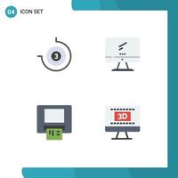 Set of 4 Modern UI Icons Symbols Signs for count down card computer imac cinema Editable Vector Design Elements