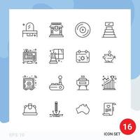 conjunto de 16 iconos modernos de la interfaz de usuario signos de símbolos para la marca de verificación bancaria elementos de diseño vectorial editables del tocadiscos de éxito chino vector