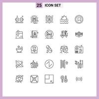 Set of 25 Modern UI Icons Symbols Signs for vacation sun message sea user Editable Vector Design Elements