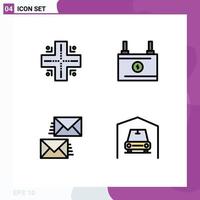 Universal Icon Symbols Group of 4 Modern Filledline Flat Colors of map contact us accumulator power envelope Editable Vector Design Elements