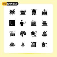 Pack of 16 creative Solid Glyphs of ethernet royal game monarchy king Editable Vector Design Elements