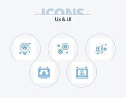 Ux And Ui Blue Icon Pack 5 Icon Design. volume off. mute. idea. working. configuration vector