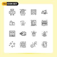 Set of 16 Modern UI Icons Symbols Signs for bag mountain cookies nature hill Editable Vector Design Elements