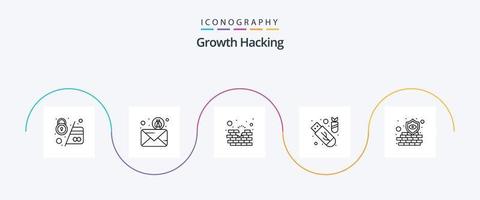 paquete de iconos de hacking line 5 que incluye ddos. ataque. correo no deseado. USB. cortafuegos vector