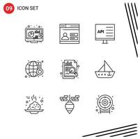 Editable Vector Line Pack of 9 Simple Outlines of chart world coding waste gas Editable Vector Design Elements