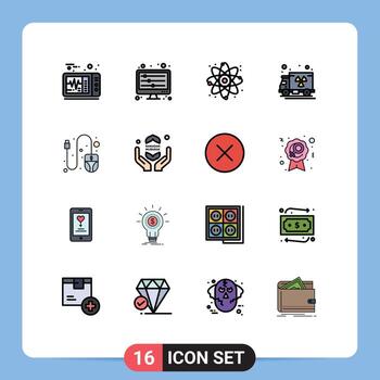 16 concepto de línea llena de color plano para sitios web móviles y aplicaciones desplazamiento rápido reaccionar mouse camión editable elementos de diseño de vectores creativos