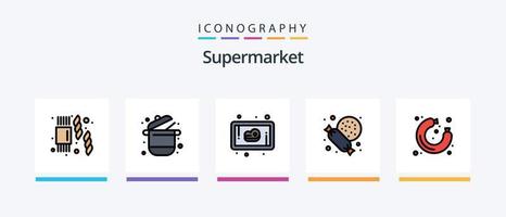 Supermarket Line Filled 5 Icon Pack Including . pack. canned food. milk. fruit. Creative Icons Design vector