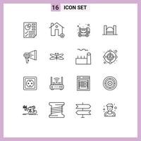 Mobile Interface Outline Set of 16 Pictograms of announce industrial real harbor bridge Editable Vector Design Elements