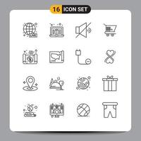 Outline Pack of 16 Universal Symbols of map money volume economy banking Editable Vector Design Elements