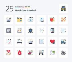 Health Care And Medical 25 Flat Color icon pack including apple. medical. care. hospital. care vector