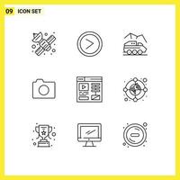 9 Outline concept for Websites Mobile and Apps basic image user camera surface Editable Vector Design Elements